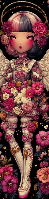 Free kawaii angel bookmark featuring magenta and black hair kawaii angel